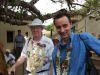 Roger and Simon wearing their garlands at Bidar station