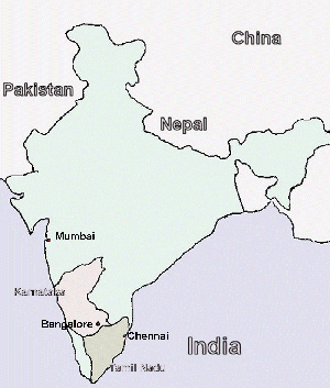 map of India showing the state of Karnataka